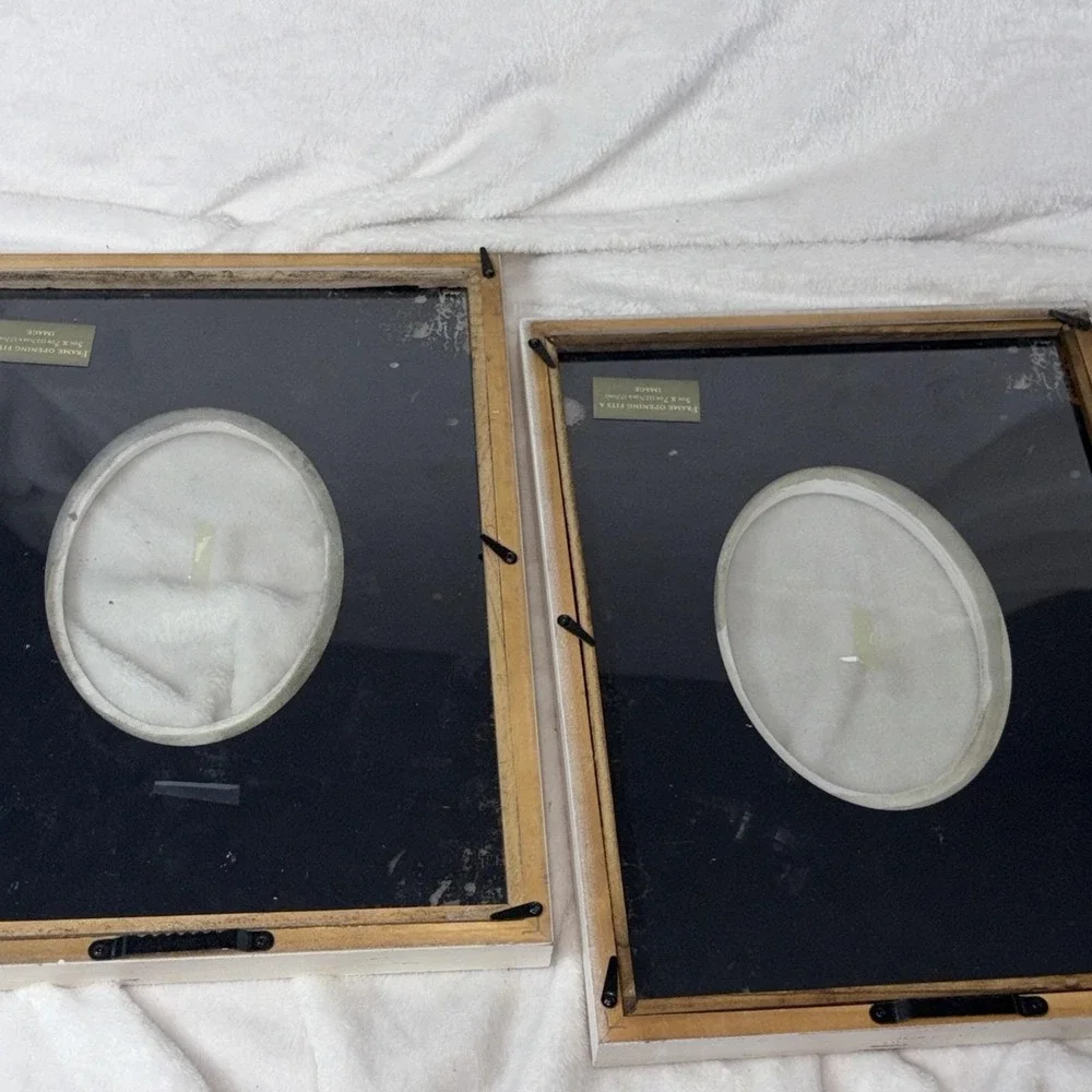 Vintage 70 Shabby Chic Mirror‎ Frame Pair French Country Oval Ribbon Aged Patina